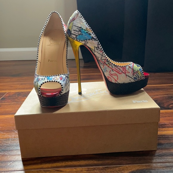Christian Louboutin peep toe sequenced stiletto